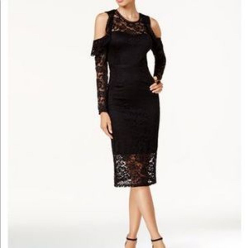 Thalia Sodi Black Lace Cold Shoulder Dress 16 NEW